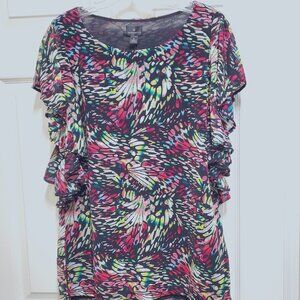 Colorful Flutter-Sleeved Blouse